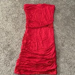 Imagenation Red Strapless Mini Dress w/Lace cutouts